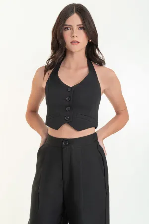 Chaleco corto cuello halter con escote espalda