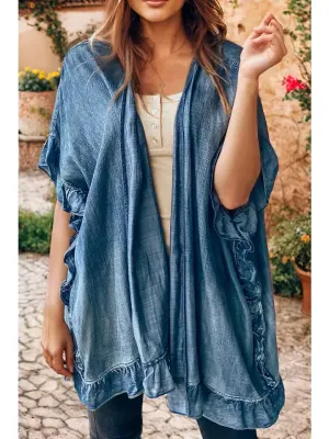Chambray Ruffle Half Sleeve Kimono