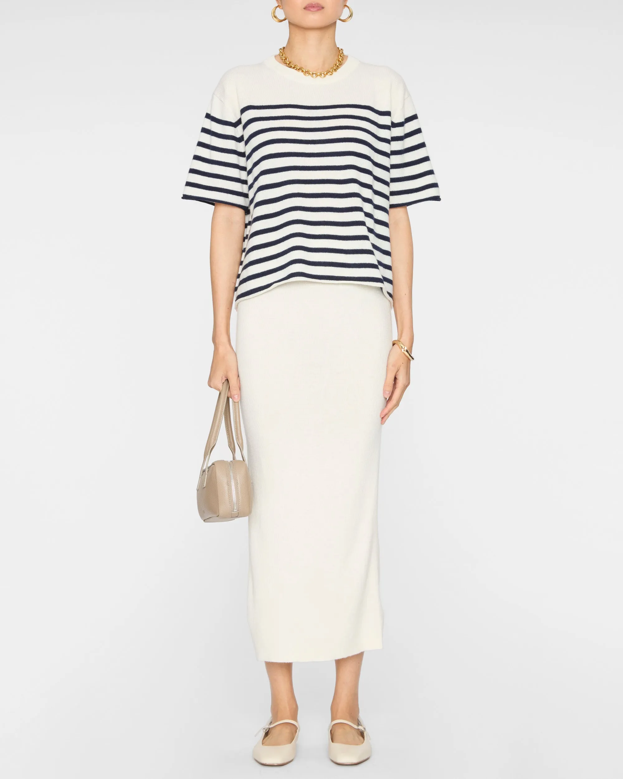 Cila Stripes T-Shirt in Cream/Navy Stripes