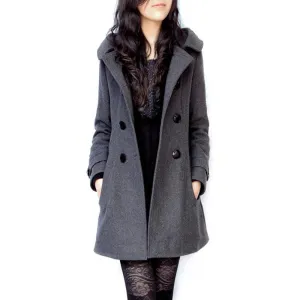 coat long coats women jacket female Blends woolen warm overcoat hooded plus size ladies black Clothing