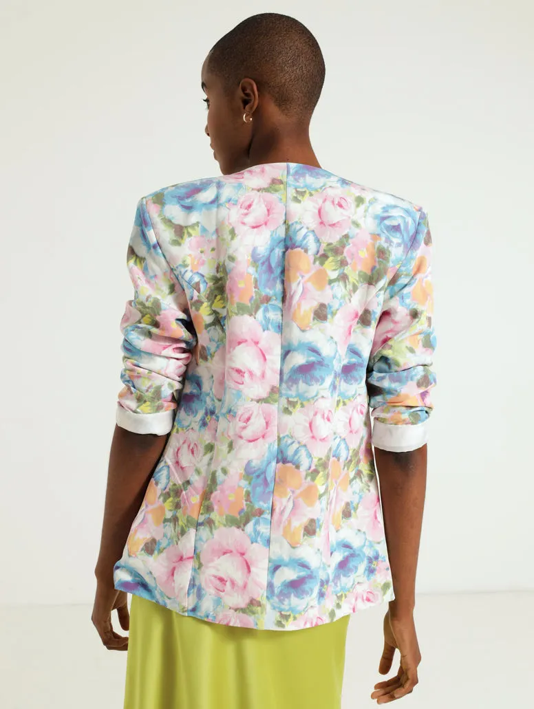 Collarless Floral Blazer