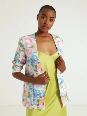 Collarless Floral Blazer
