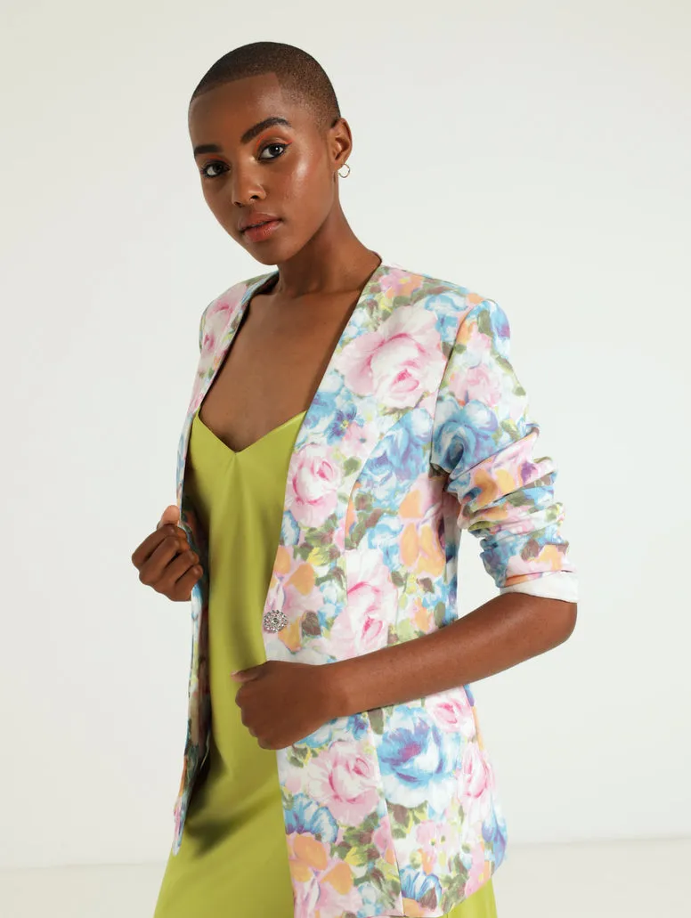 Collarless Floral Blazer
