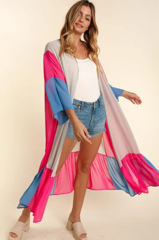 Color Block Kimono Cardigan