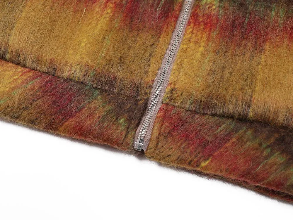 Contrast Color Gradient Striped Plaid Woolen Jacket European And American Fashion Brand Niche Design Sense Loose Casual Zipper Jacket For Men