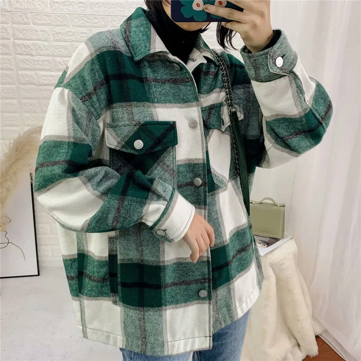 Contrast Single-breasted Lattice Pocket Cardigan Coat