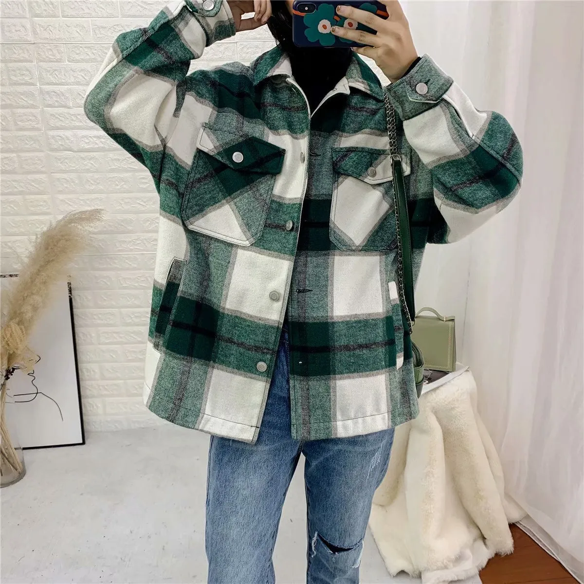 Contrast Single-breasted Lattice Pocket Cardigan Coat