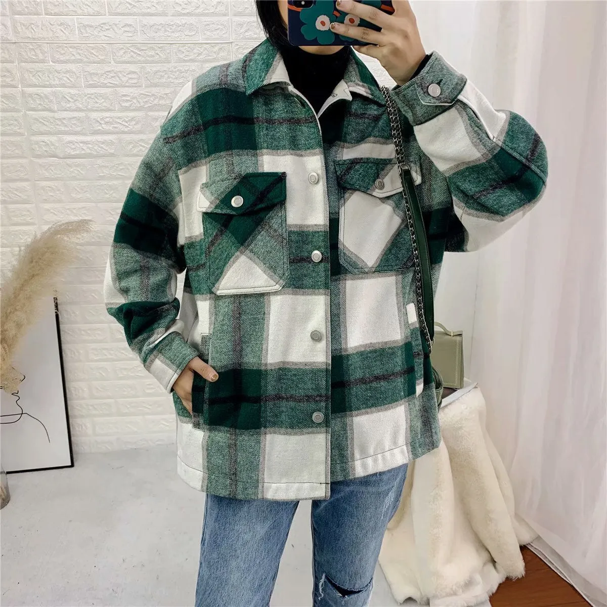 Contrast Single-breasted Lattice Pocket Cardigan Coat