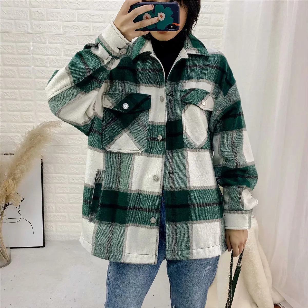 Contrast Single-breasted Lattice Pocket Cardigan Coat