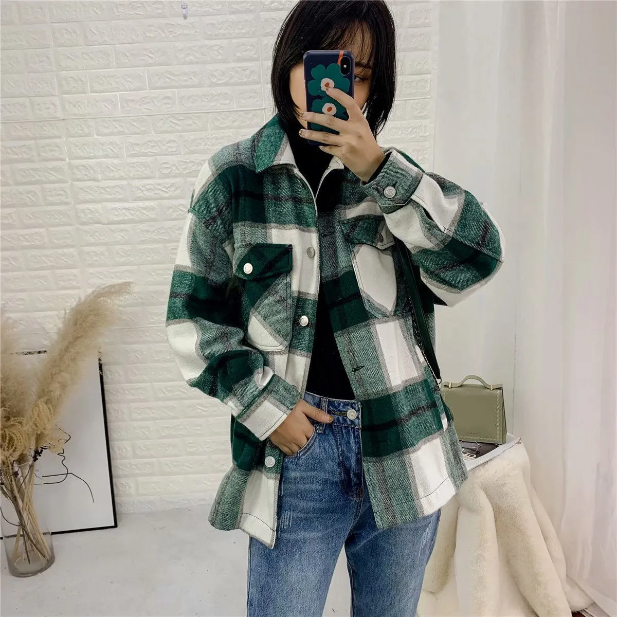 Contrast Single-breasted Lattice Pocket Cardigan Coat