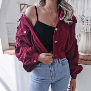 Corduroy Lantern Sleeve Single-breasted Lapel Cardigans Outerwear