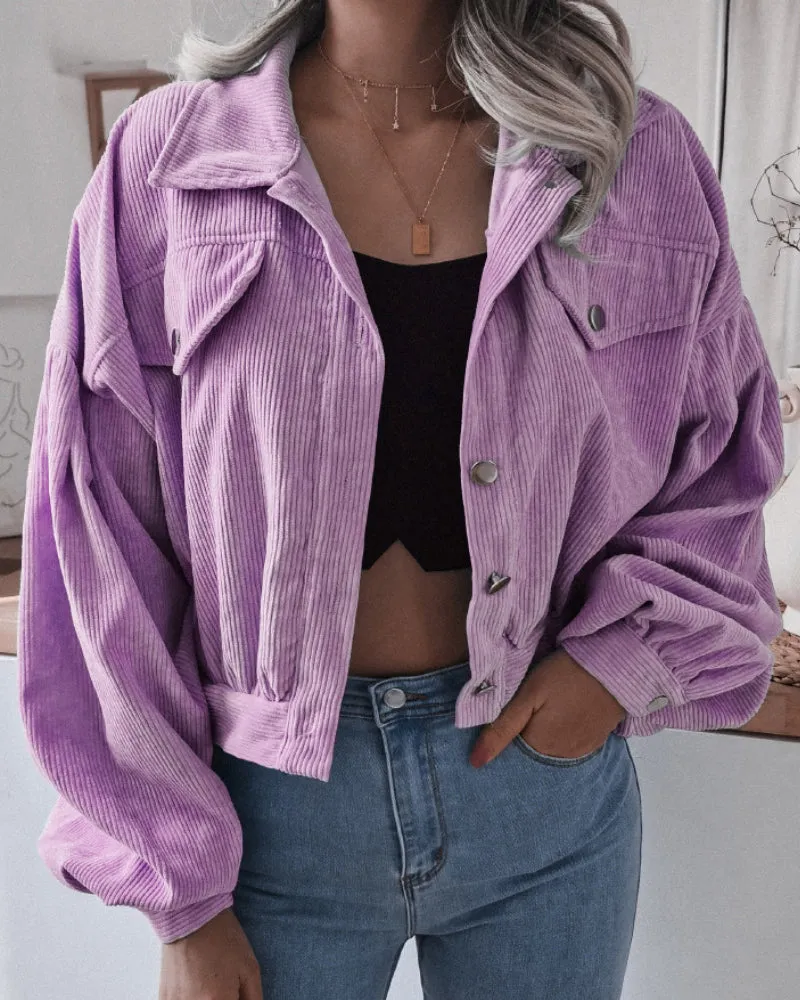 Corduroy Lantern Sleeve Single-breasted Lapel Cardigans Outerwear