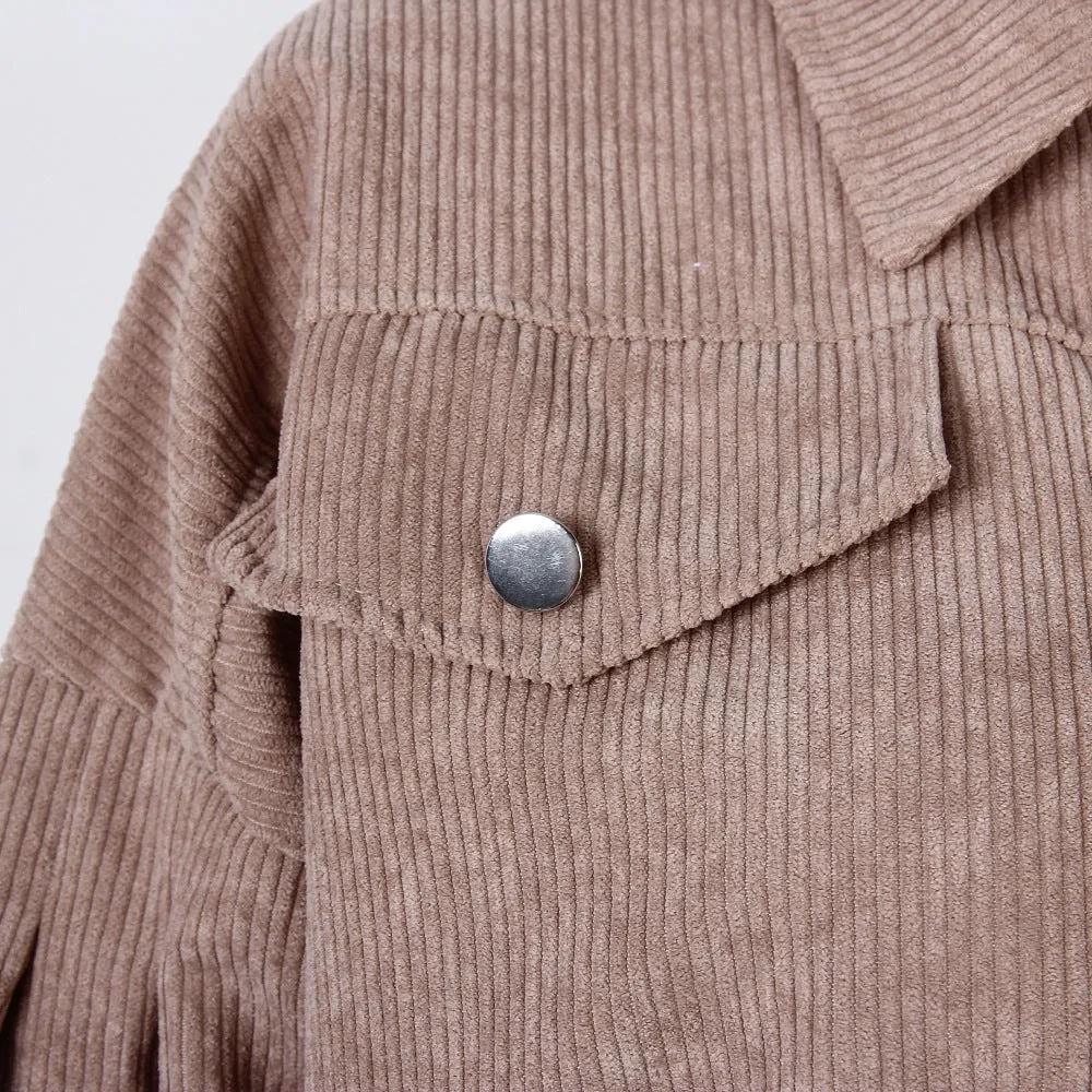 Corduroy Lantern Sleeve Single-breasted Lapel Cardigans Outerwear
