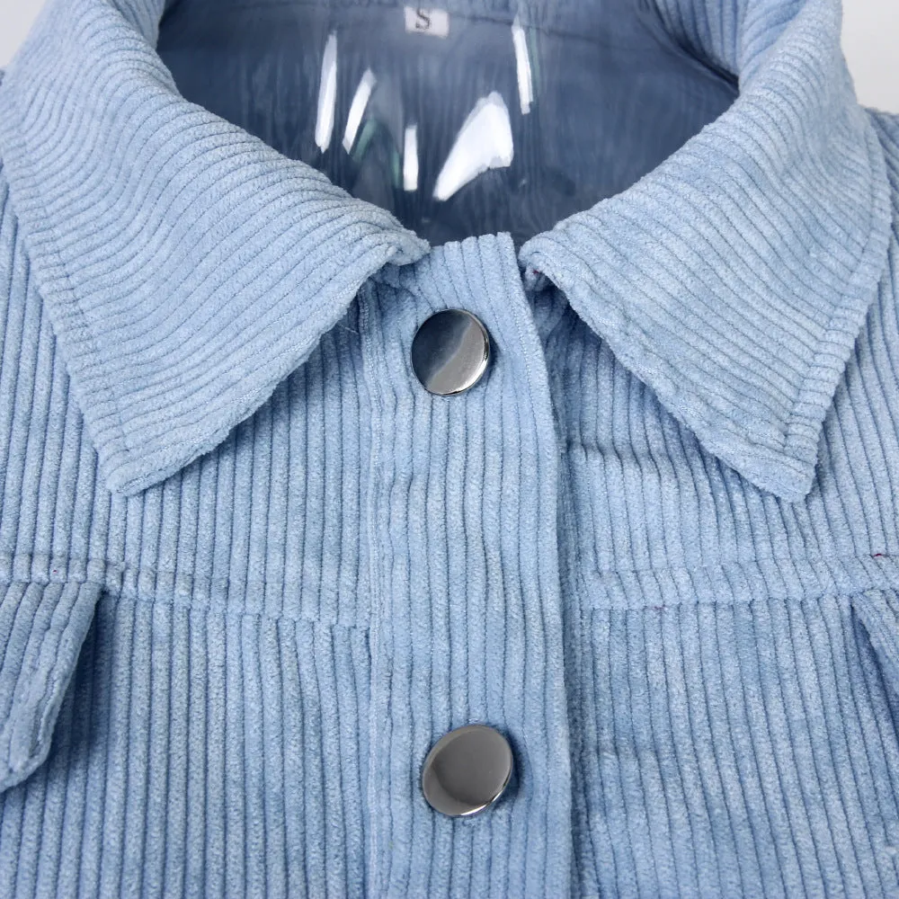 Corduroy Lantern Sleeve Single-breasted Lapel Cardigans Outerwear