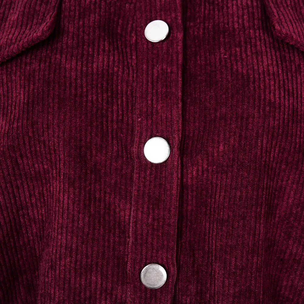 Corduroy Lantern Sleeve Single-breasted Lapel Cardigans Outerwear