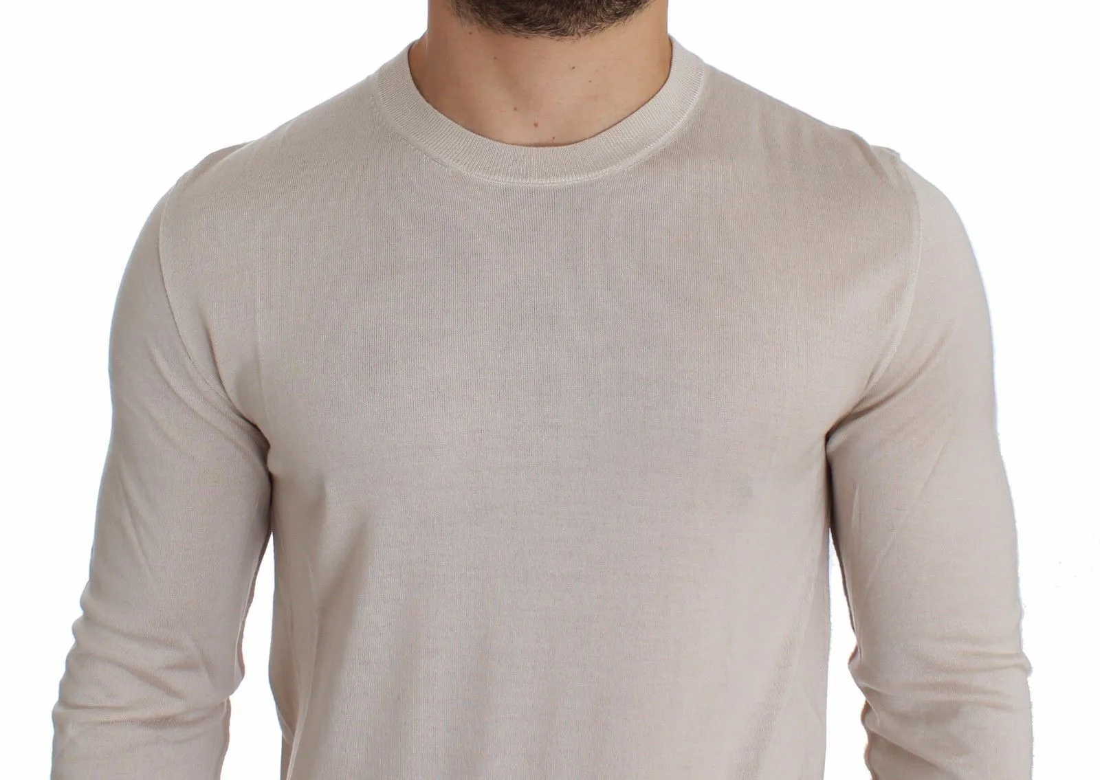 Cream Silk Cashmere Crew-neck Sweater Pullover
