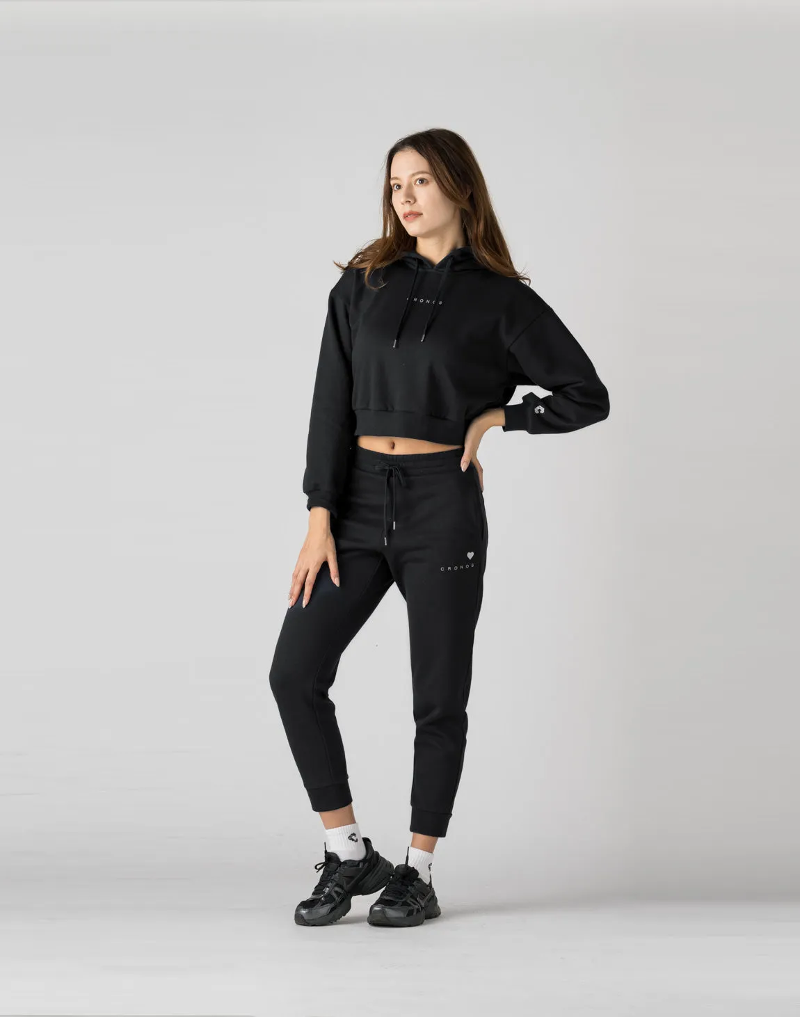 CRONOS WOMEN HEART LOGO SWEAT PANTS【BLACK】