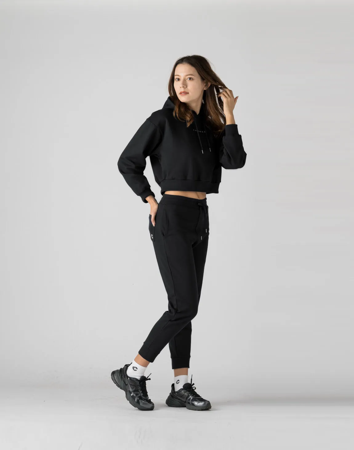 CRONOS WOMEN HEART LOGO SWEAT PANTS【BLACK】