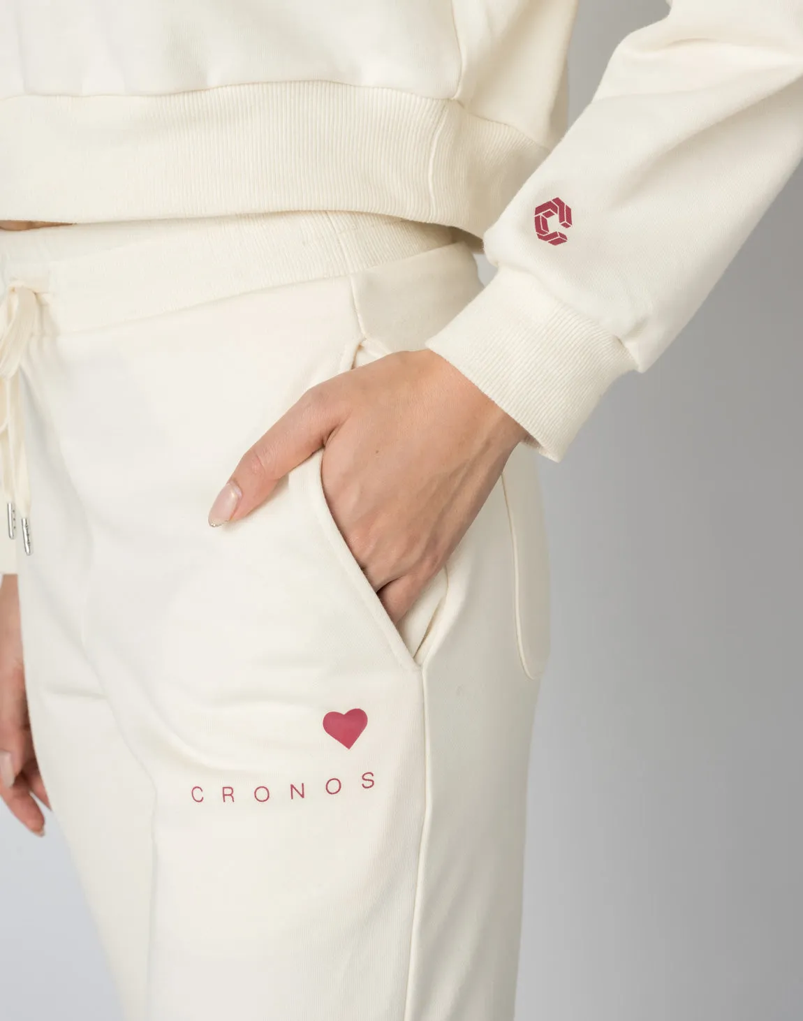 CRONOS WOMEN HEART LOGO SWEAT PANTS【BLACK】