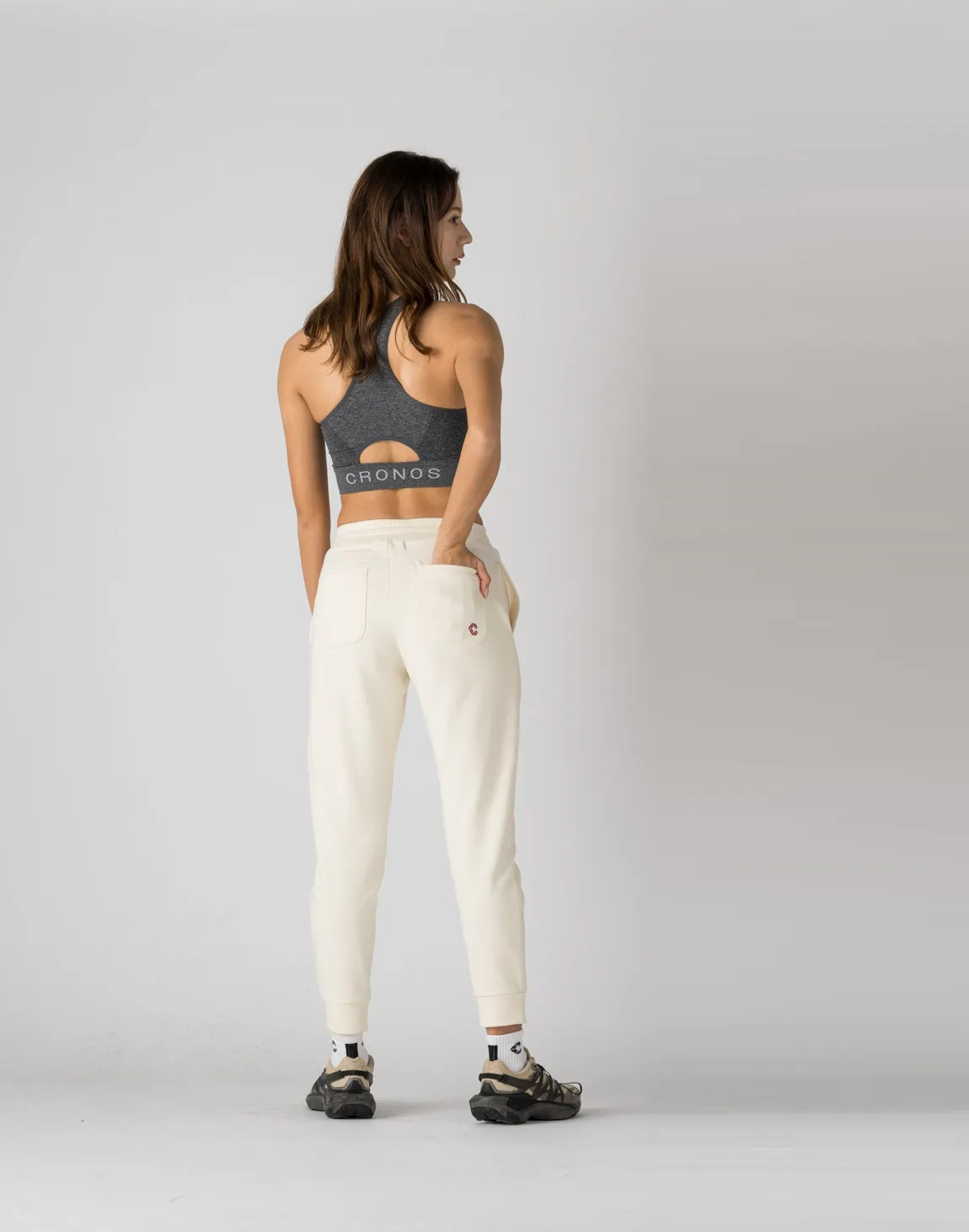 CRONOS WOMEN HEART LOGO SWEAT PANTS【WHITE】