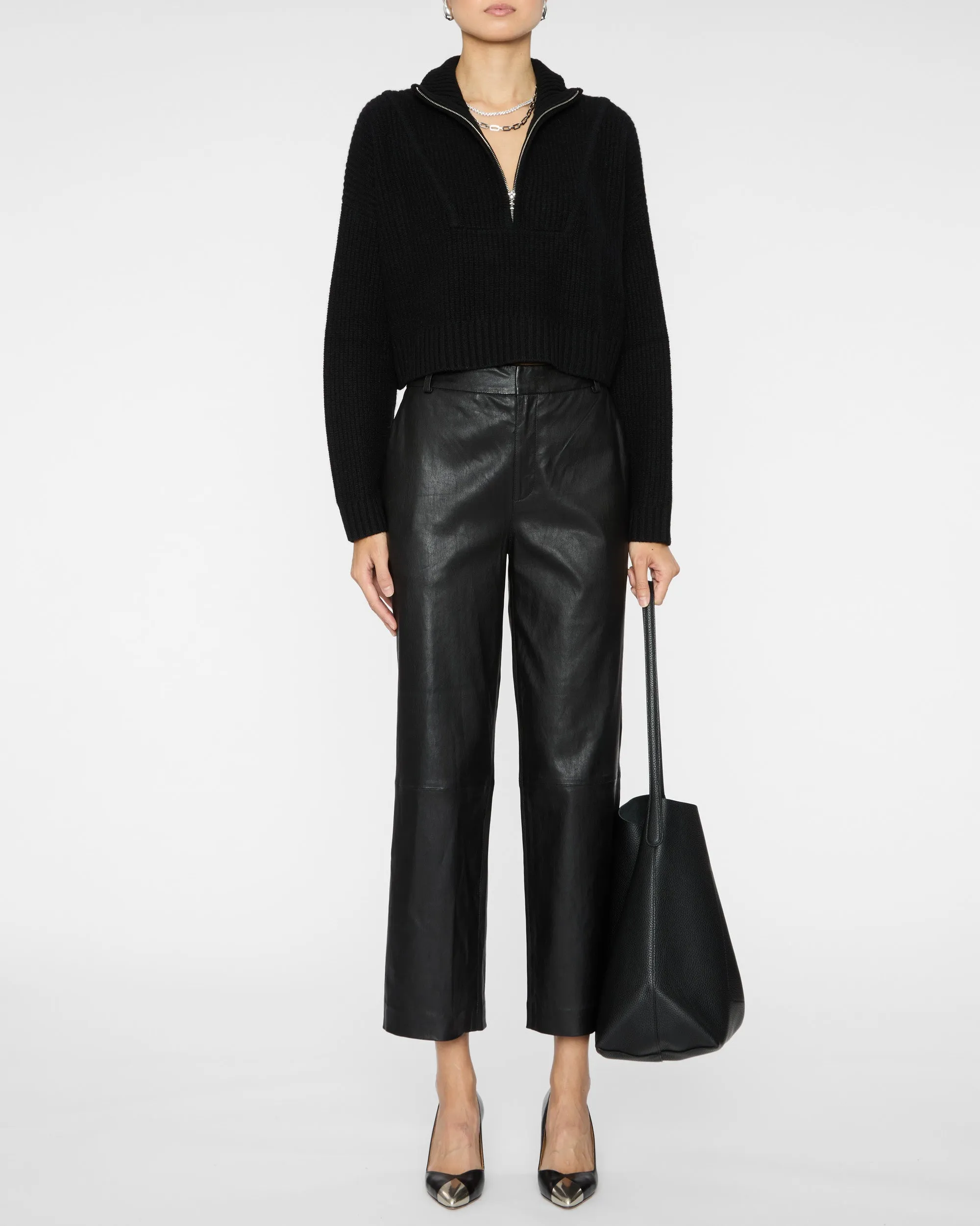 Cropped Hampton Cashmere Sweater in Black