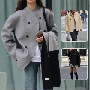 Fashion Three-row Button Short Plaids And Tweedst Coat