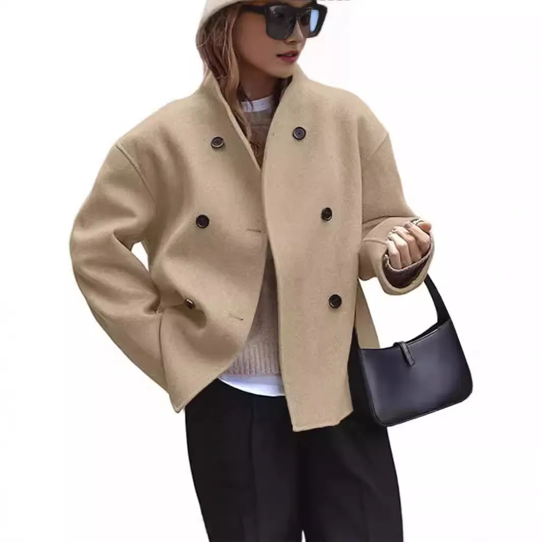Fashion Three-row Button Short Plaids And Tweedst Coat
