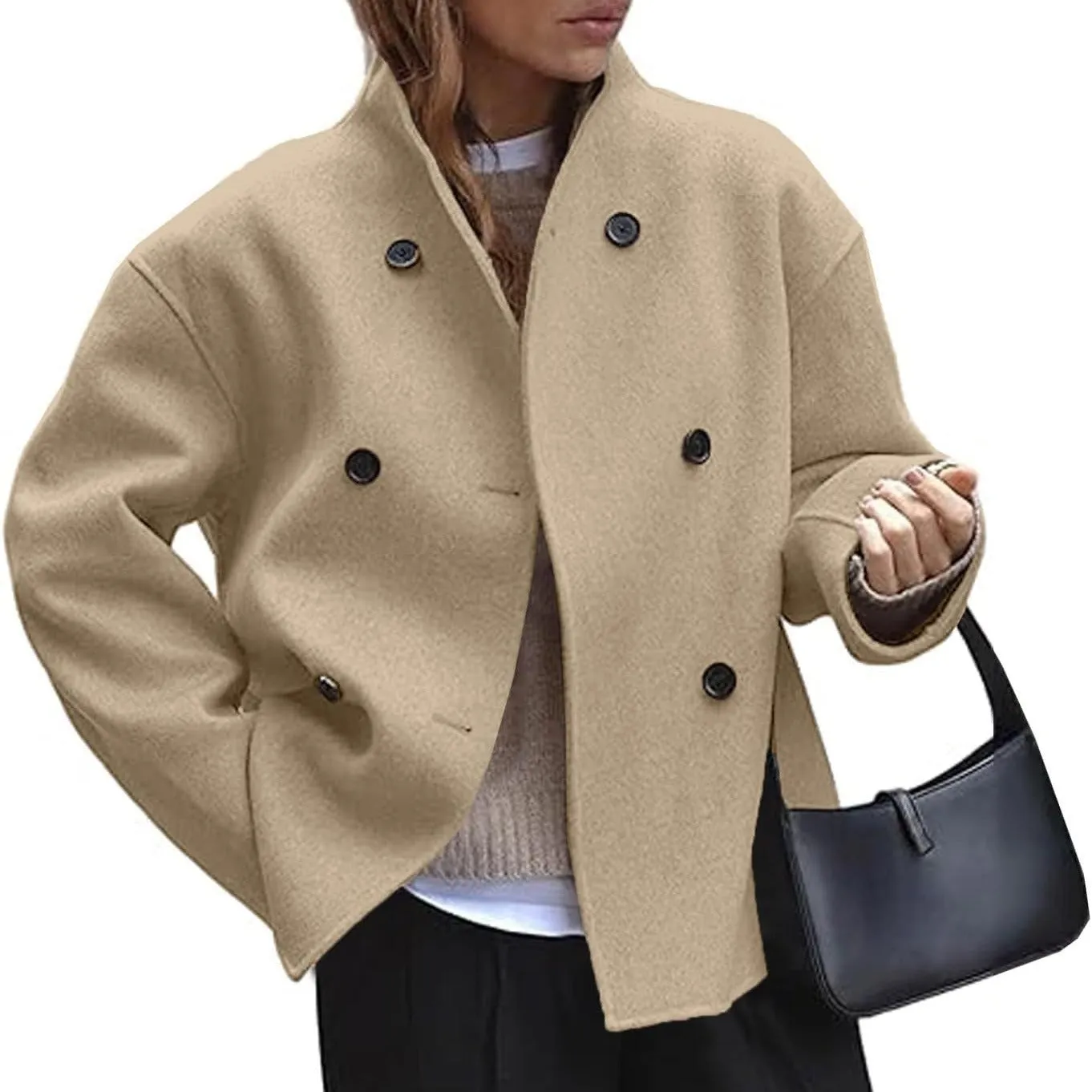Fashion Three-row Button Short Plaids And Tweedst Coat
