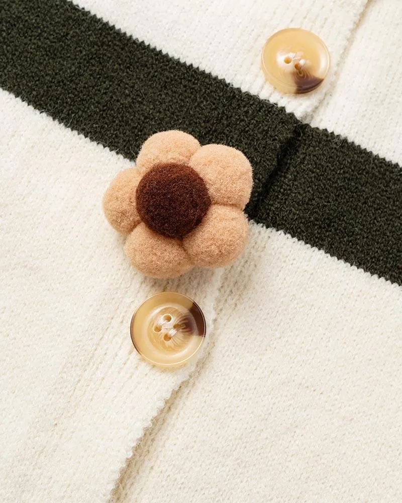 Floral Buttons Striped Cardigan