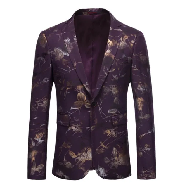 Floral Printed Men Blazers England Style Fashion Novel Summer Autumn New Slim Fit Jaqueta Masculina Leisure Blazer Fancy Party