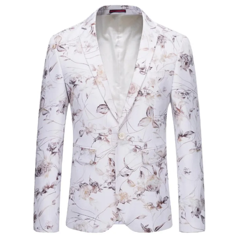 Floral Printed Men Blazers England Style Fashion Novel Summer Autumn New Slim Fit Jaqueta Masculina Leisure Blazer Fancy Party