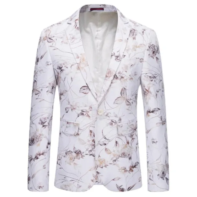 Floral Printed Men Blazers England Style Fashion Novel Summer Autumn New Slim Fit Jaqueta Masculina Leisure Blazer Fancy Party