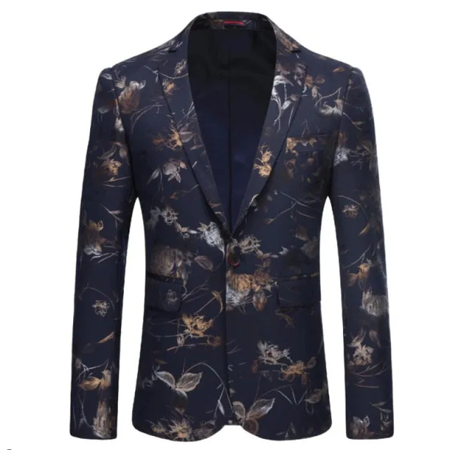Floral Printed Men Blazers England Style Fashion Novel Summer Autumn New Slim Fit Jaqueta Masculina Leisure Blazer Fancy Party