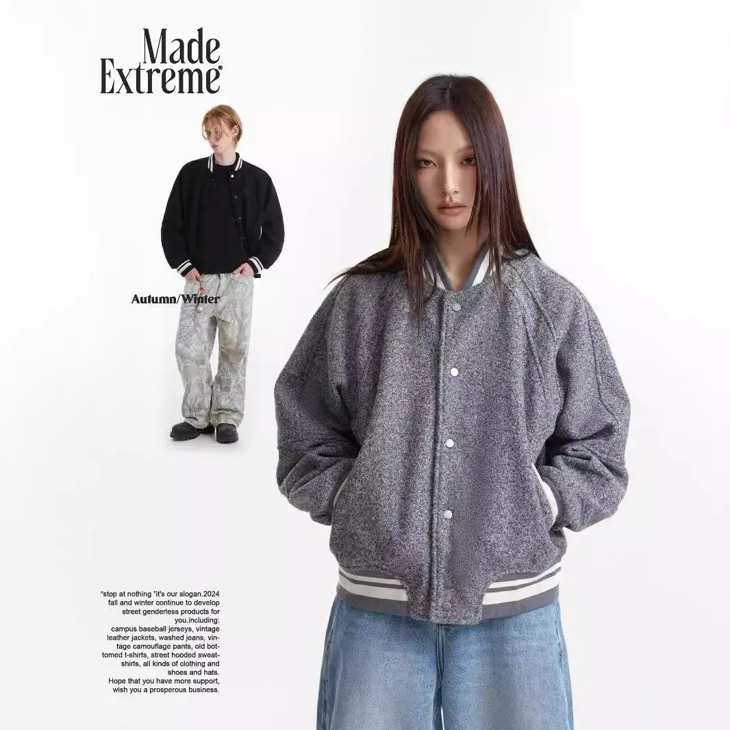 Genderless Retro Woolen Raglan Sleeve High-end Flying Suit Jacket Coat For Men And Women