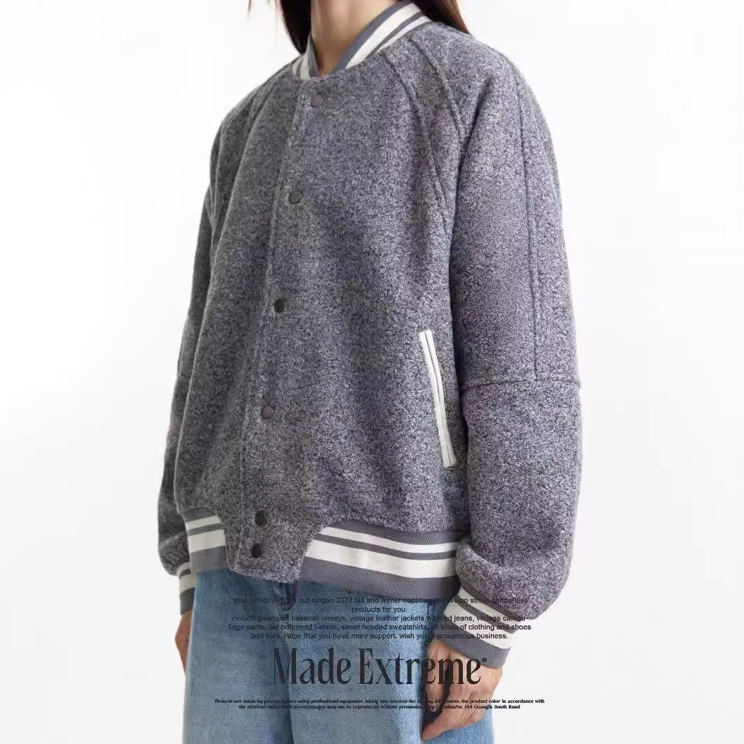 Genderless Retro Woolen Raglan Sleeve High-end Flying Suit Jacket Coat For Men And Women