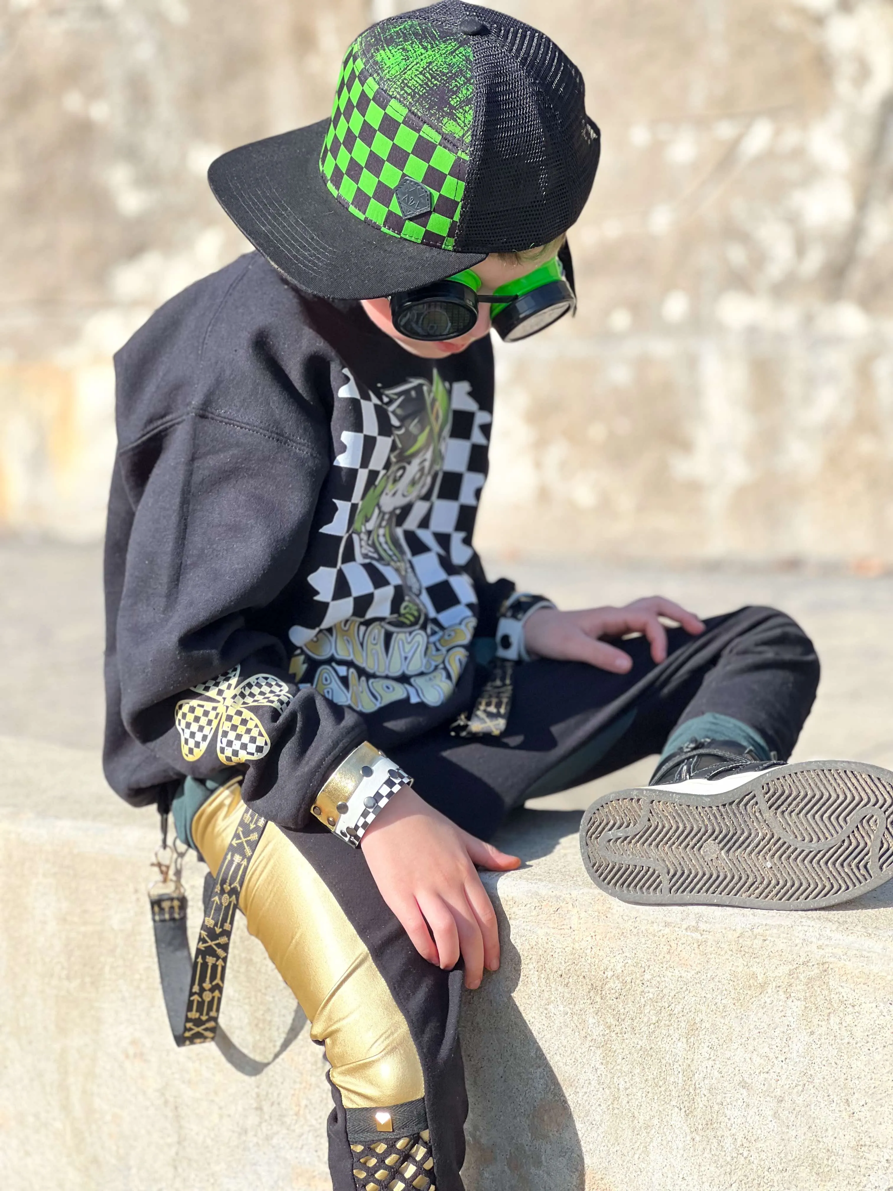 Gold and Black Kids Joggers with straps ,unisex boys girls