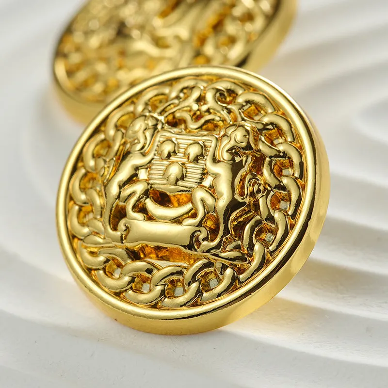 Golden Round Metal Double Lions Hand-Sewn Coat Button 12pcs