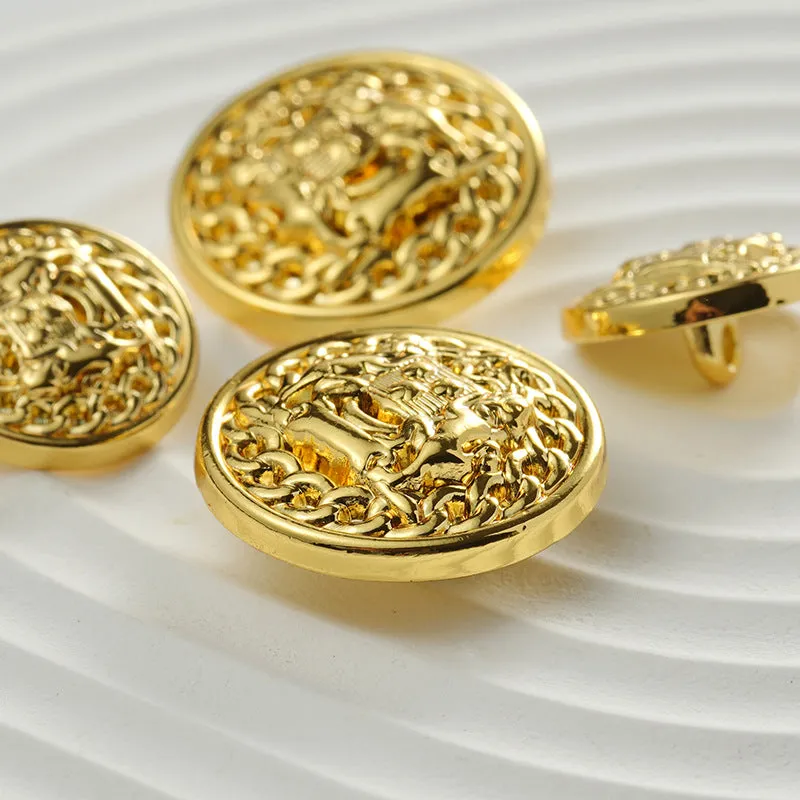 Golden Round Metal Double Lions Hand-Sewn Coat Button 12pcs