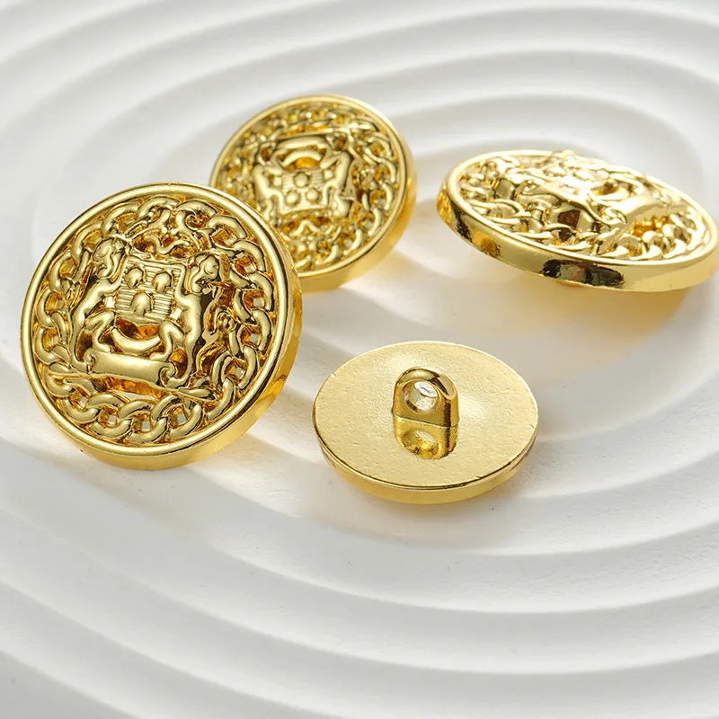 Golden Round Metal Double Lions Hand-Sewn Coat Button 12pcs