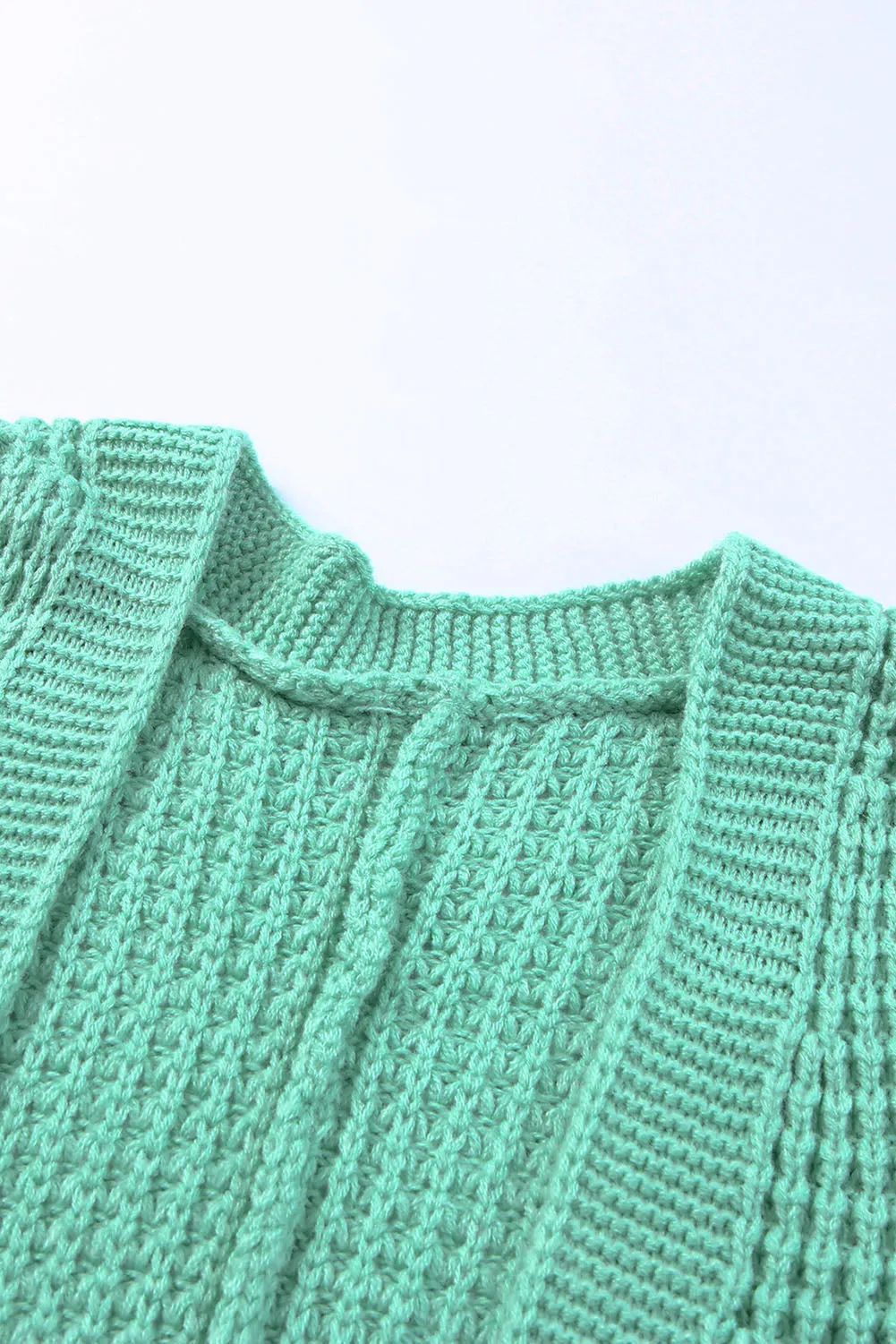 Green Long Line Open Front Knitted Cardigan with Pockets
