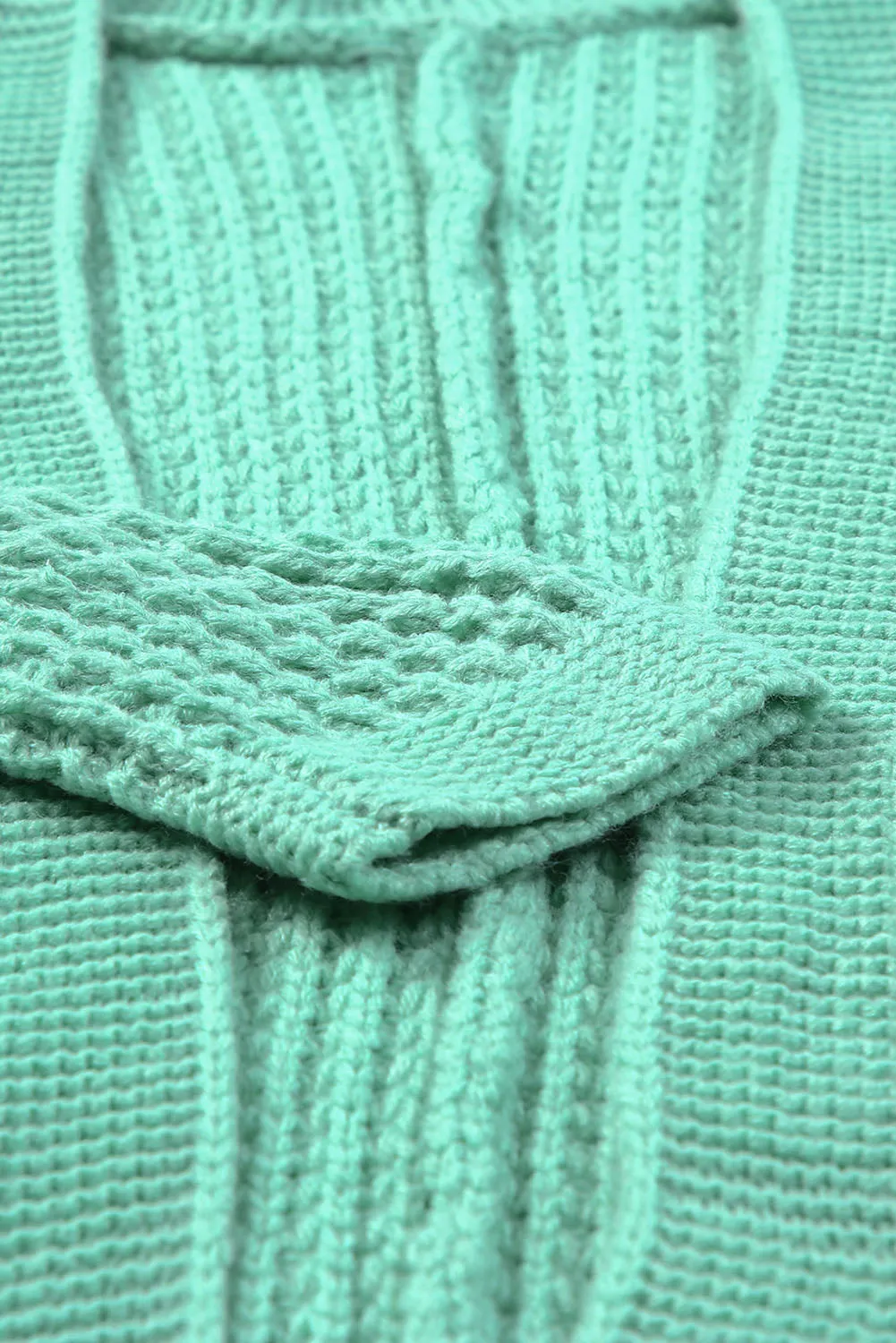 Green Long Line Open Front Knitted Cardigan with Pockets