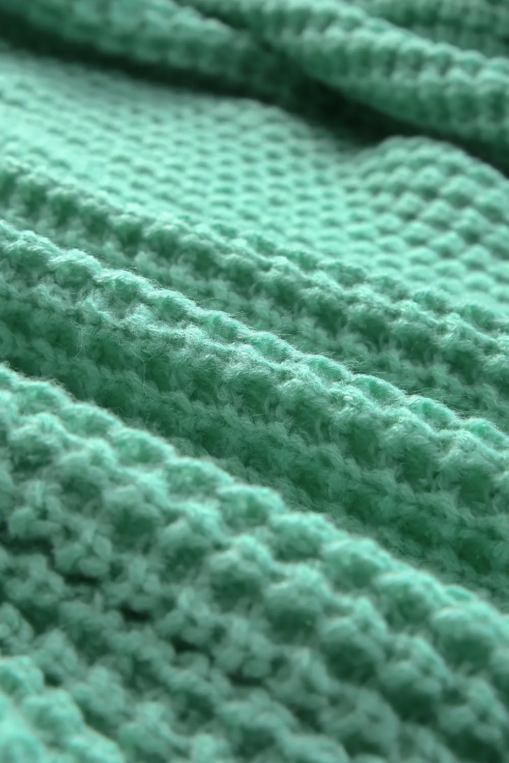 Green Long Line Open Front Knitted Cardigan with Pockets