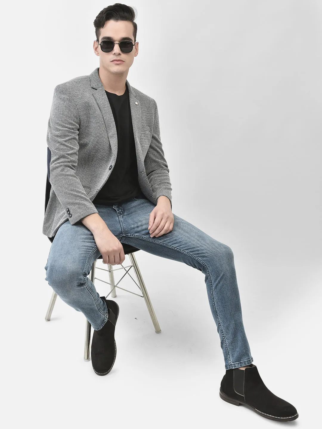 Grey Single Breasted Blazer