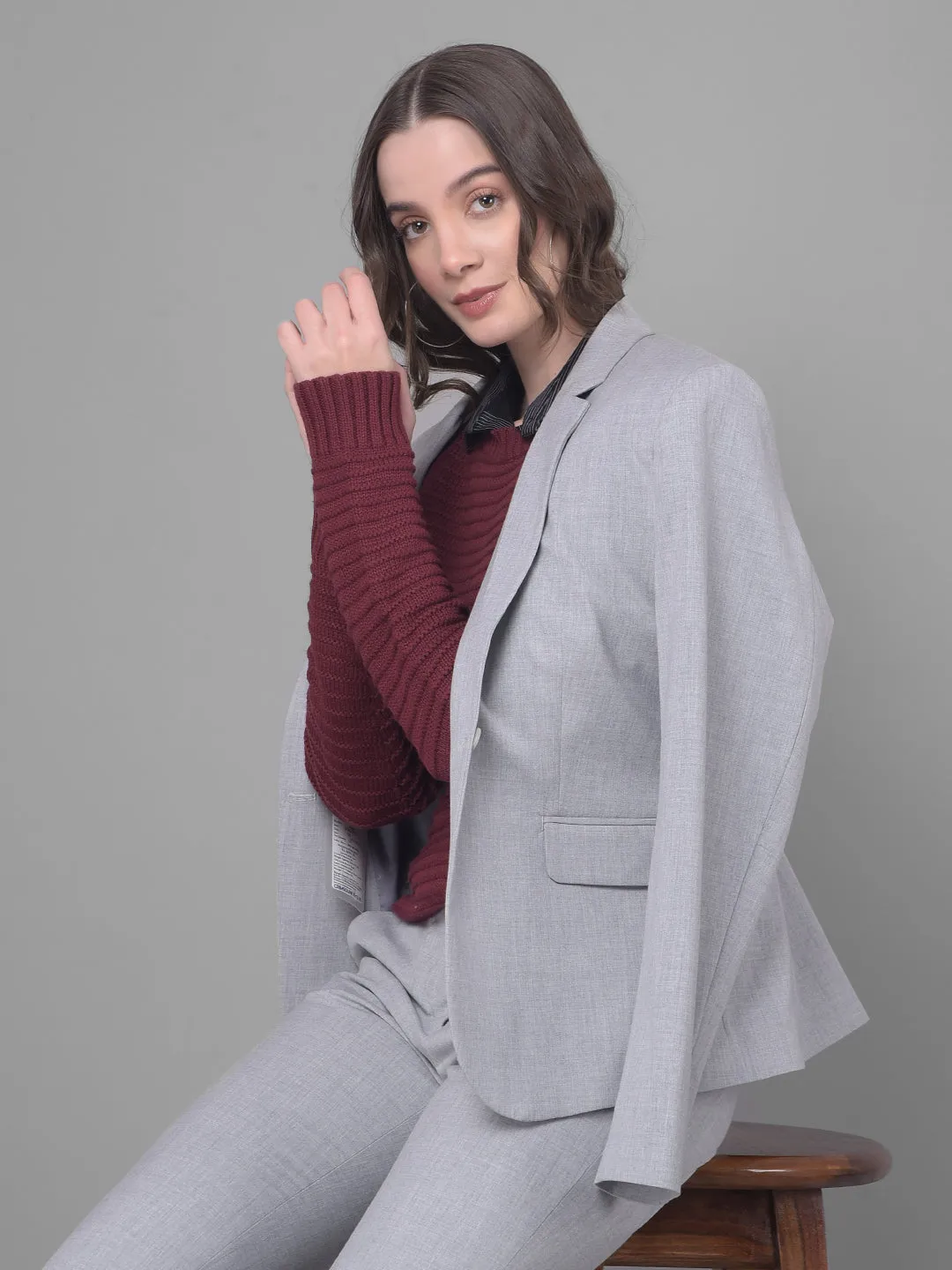 Grey Single Breasted Blazer