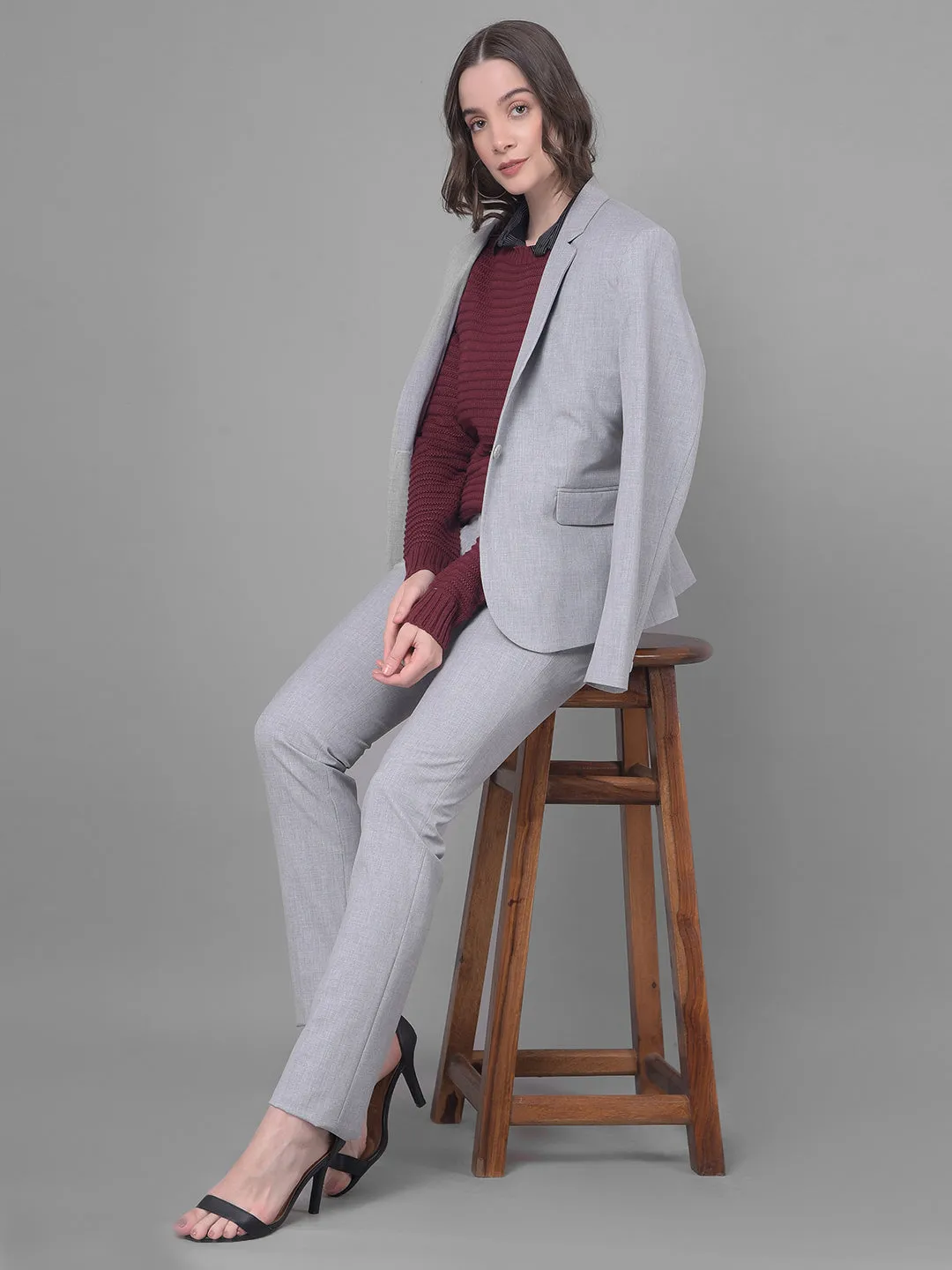Grey Single Breasted Blazer