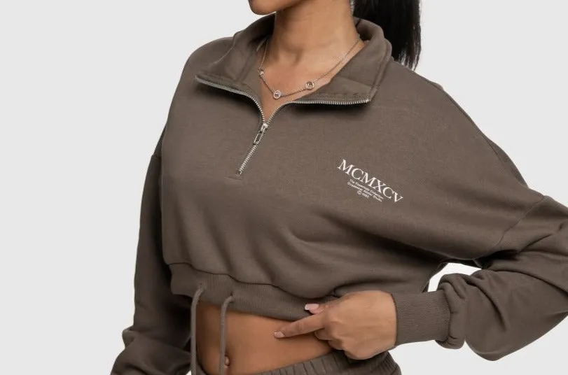 HAZE 1/4 ZIP CROP - BARK