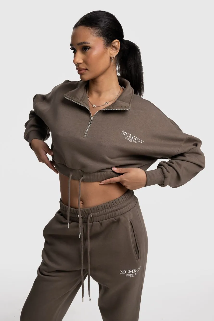 HAZE 1/4 ZIP CROP - BARK