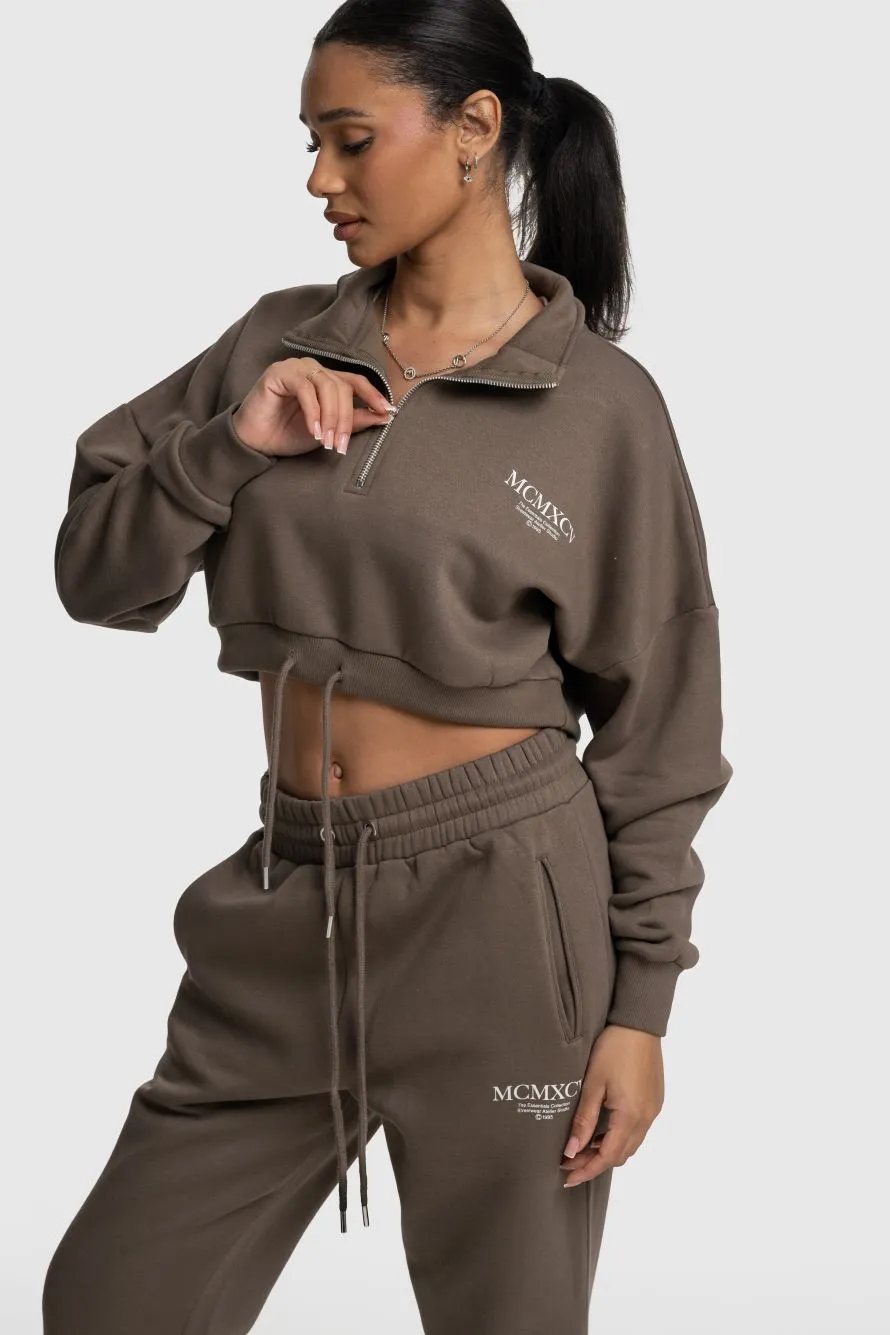 HAZE 1/4 ZIP CROP - BARK
