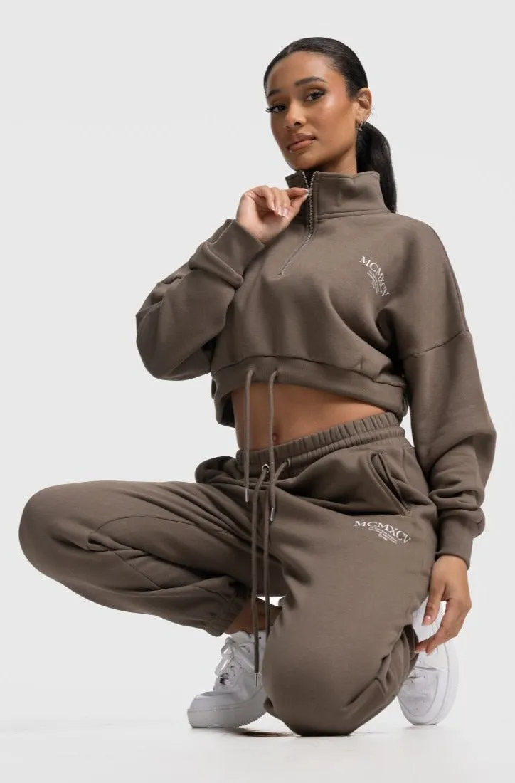 HAZE 1/4 ZIP CROP - BARK
