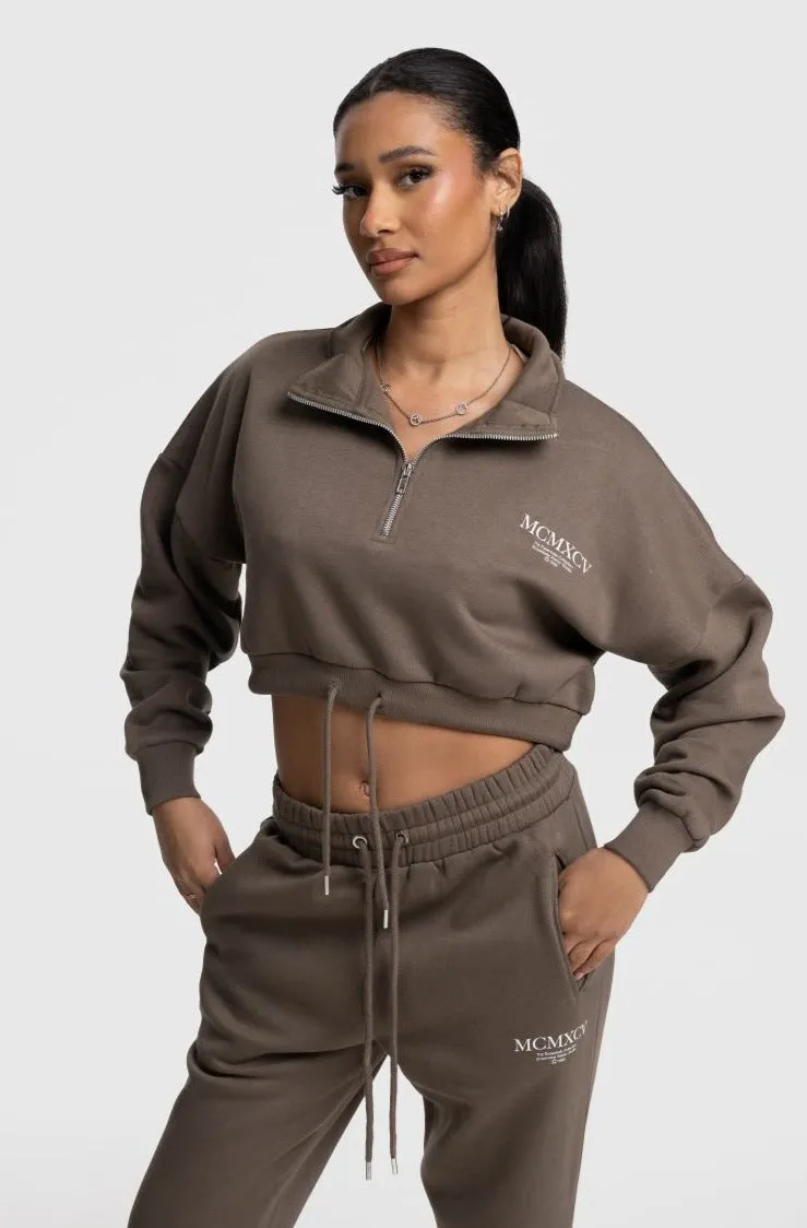 HAZE 1/4 ZIP CROP - BARK